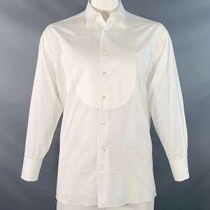 LORENZINI Size L White Textured Cotton Tuxedo Long Sleeve Shirt